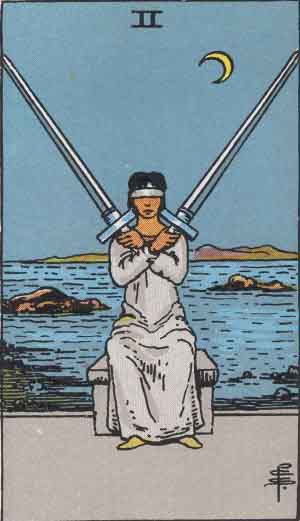 The Moon and the Two of Swords in Tarot